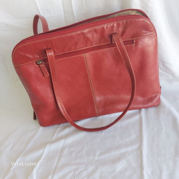 Large Buxton Euro Tote Red Leather Laptop Accessories Shoulder Bag Briefcase - Picture 9 of 11